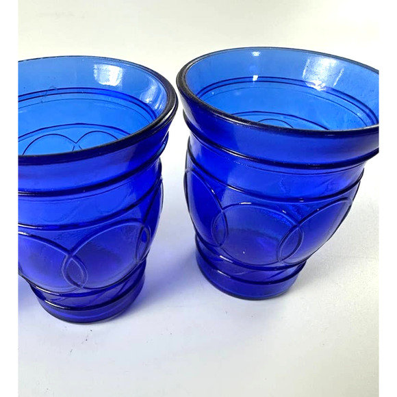 Hazel Atlas Ring O Rings Blue Shot Juice Cordial Glasses Tumblers - Picture 7 of 10